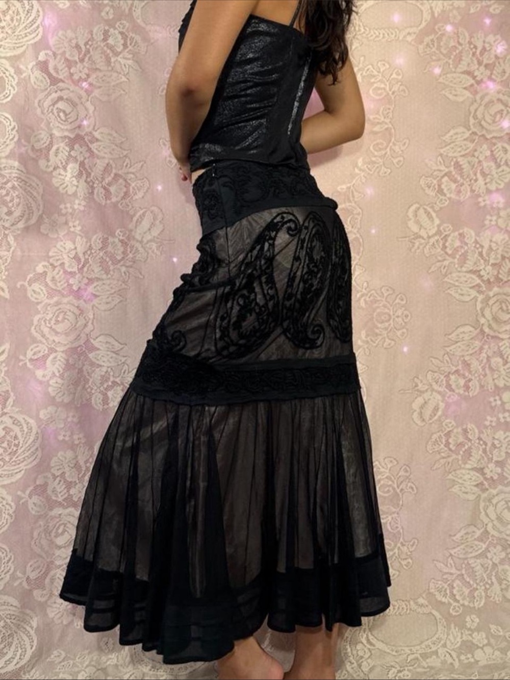 Vintage beaded Black maxi skirt - Picture 2 of 8